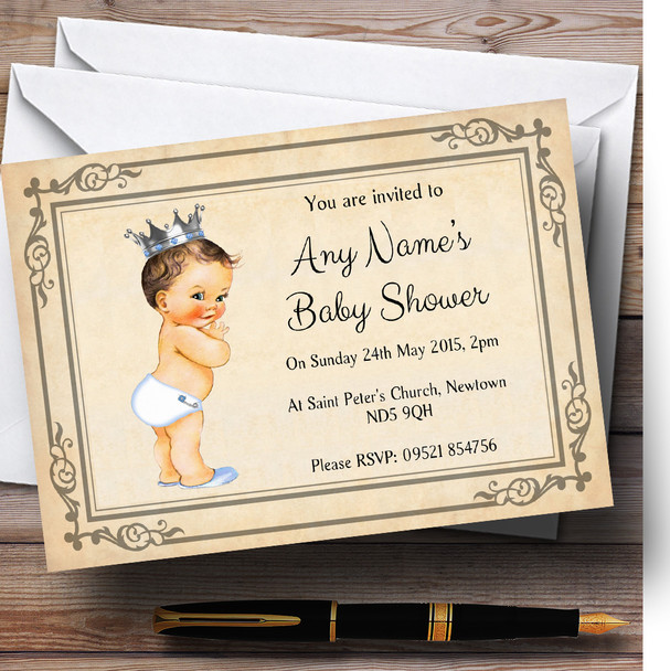 Baby Boy With Crown Baby Shower Personalised Invitations