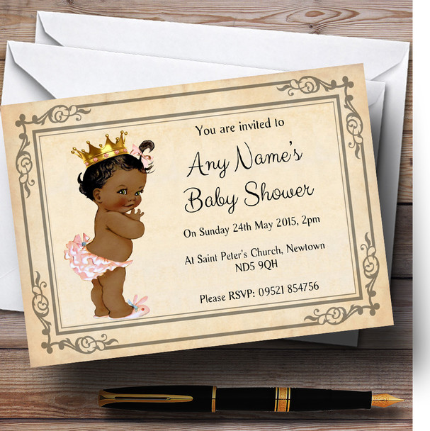 Baby Girl Dark Skin Baby Shower Personalised Invitations