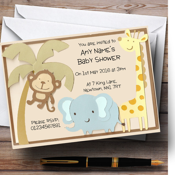 Cute Scrapbook Jungle Personalised Baby Shower Invitations