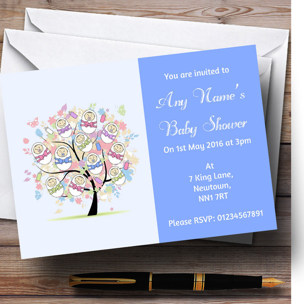 Baby Tree Boy Blue Personalised Baby Shower Invitations