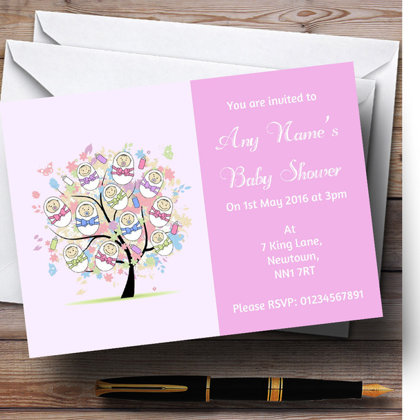 Baby Tree Pink Girl Personalised Baby Shower Invitations