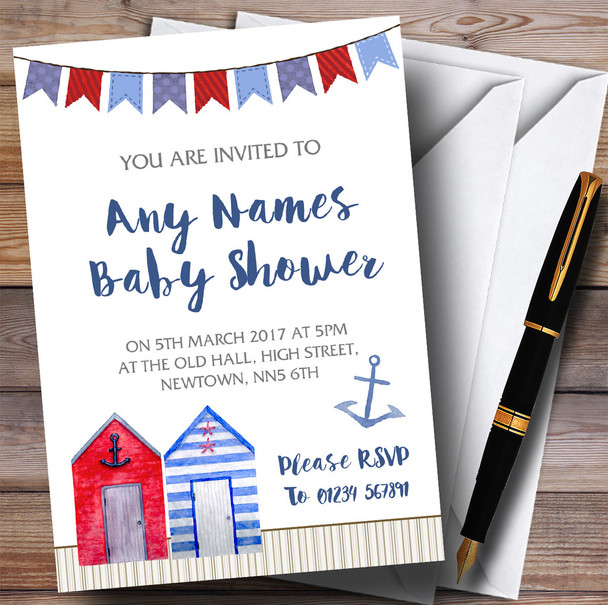 Beach Hut Watercolour Invitations Baby Shower Invitations