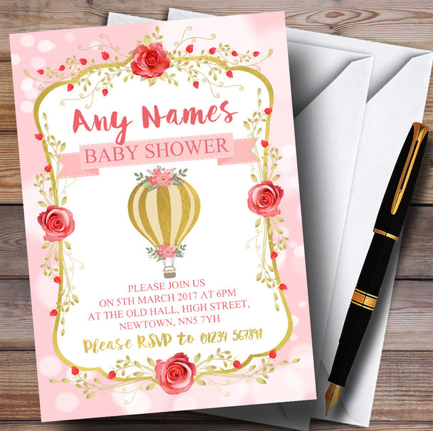 Pink Gold Hot Air Balloon Invitations Baby Shower Invitations