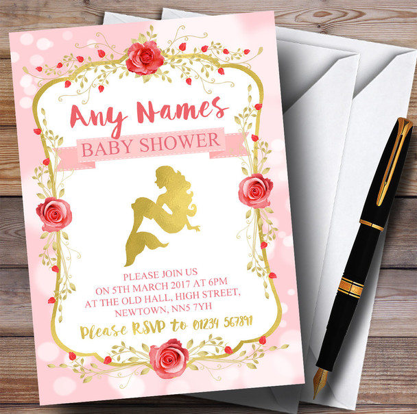 Pink Gold Mermaid Invitations Baby Shower Invitations