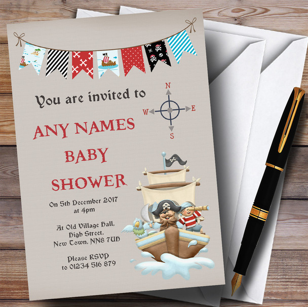 Pirate Ship Bunting Invitations Baby Shower Invitations