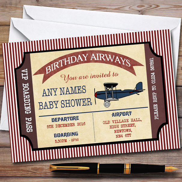 Red Boarding Pass Plane Invitations Baby Shower Invitations