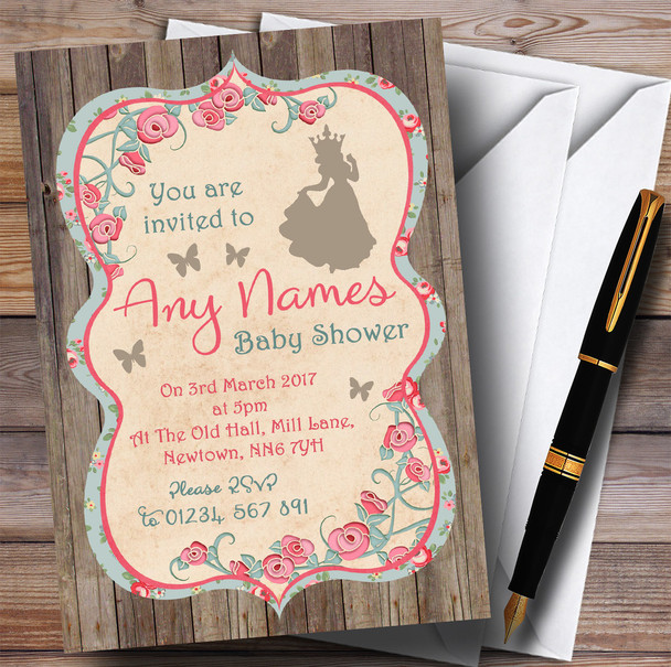 Shabby Chic Woodland Princess Invitations Baby Shower Invitations