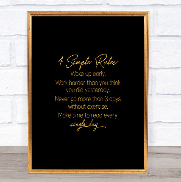 4 Simple Rules Quote Print Black & Gold Wall Art Picture