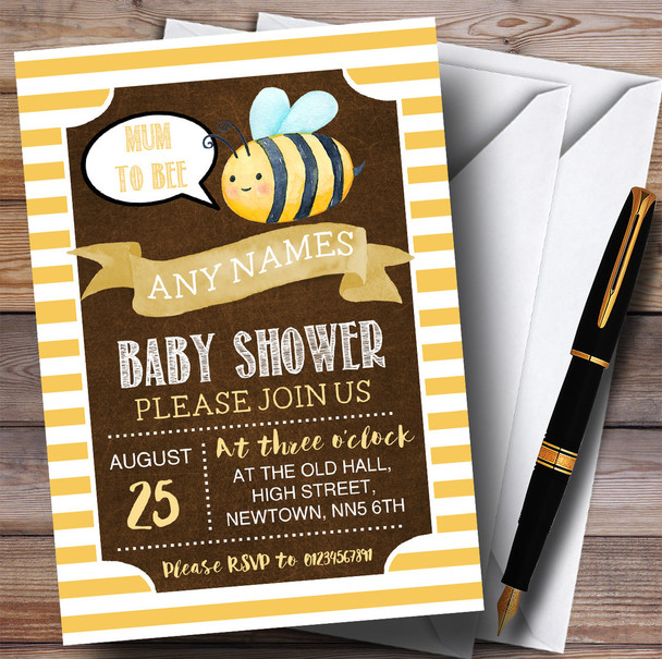 Yellow Stripes Bee Invitations Baby Shower Invitations