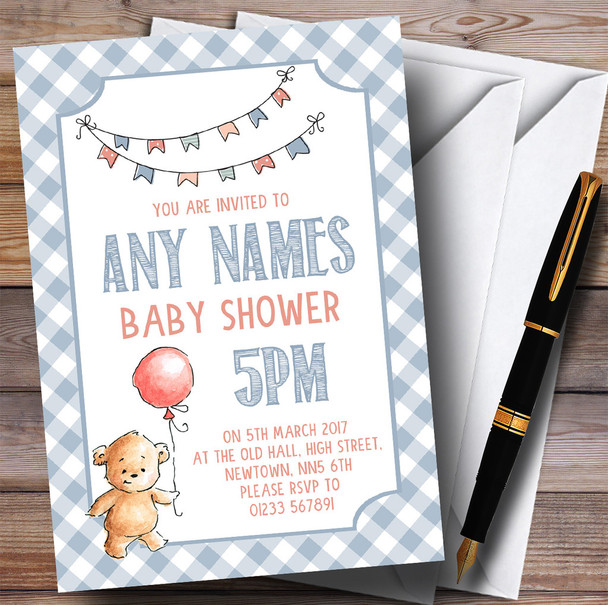 Boys Blue Teddy Bear Picnic Invitations Baby Shower Invitations