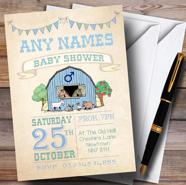 Boys Farm Animals Invitations Baby Shower Invitations