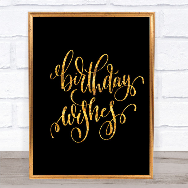 Birthday Wishes Quote Print Black & Gold Wall Art Picture