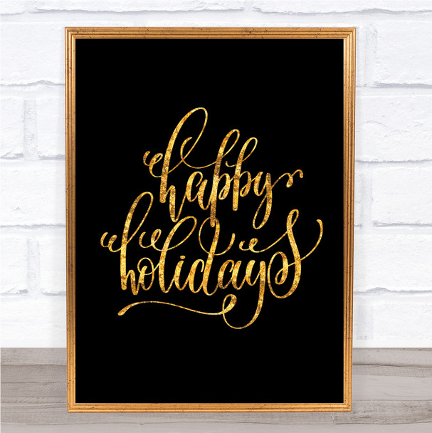 Christmas Happy Holidays Quote Print Black & Gold Wall Art Picture