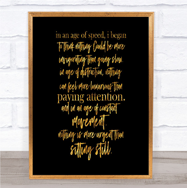 Age Of Speed Quote Print Black & Gold Wall Art Picture