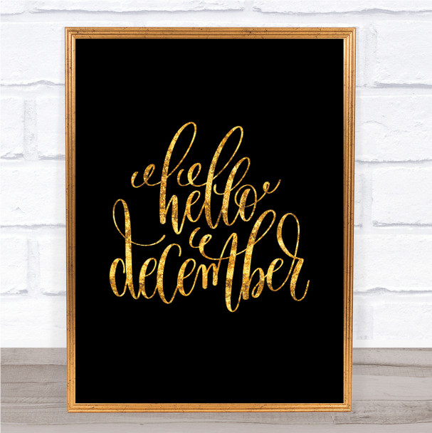 Christmas Hello December Quote Print Black & Gold Wall Art Picture