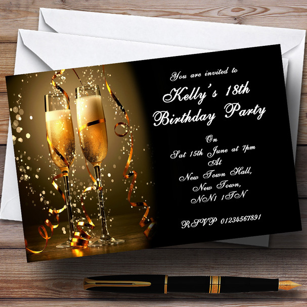 Black Champagne Personalised Party Invitations
