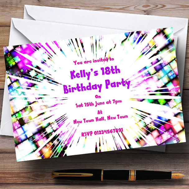 Pink Purple Disco Firework Personalised Party Invitations