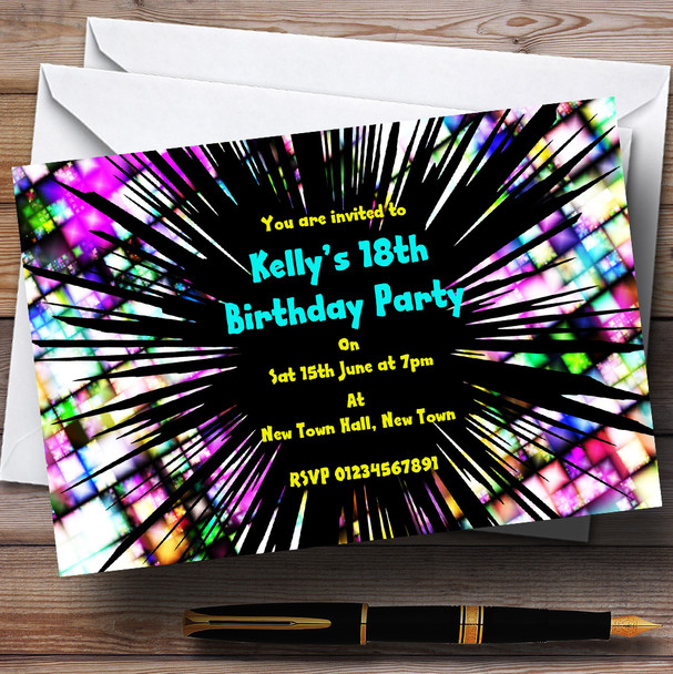 Yellow Aqua Disco Firework Personalised Party Invitations