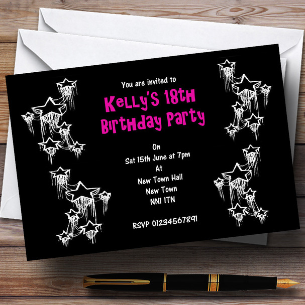 Black Hot Pink White Personalised Party Invitations