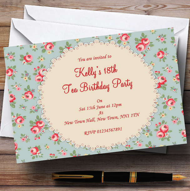 Floral Kidston Inspired Vintage Tea Personalised Party Invitations