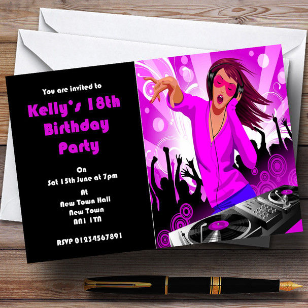 Pink DJ Dancing Personalised Party Invitations