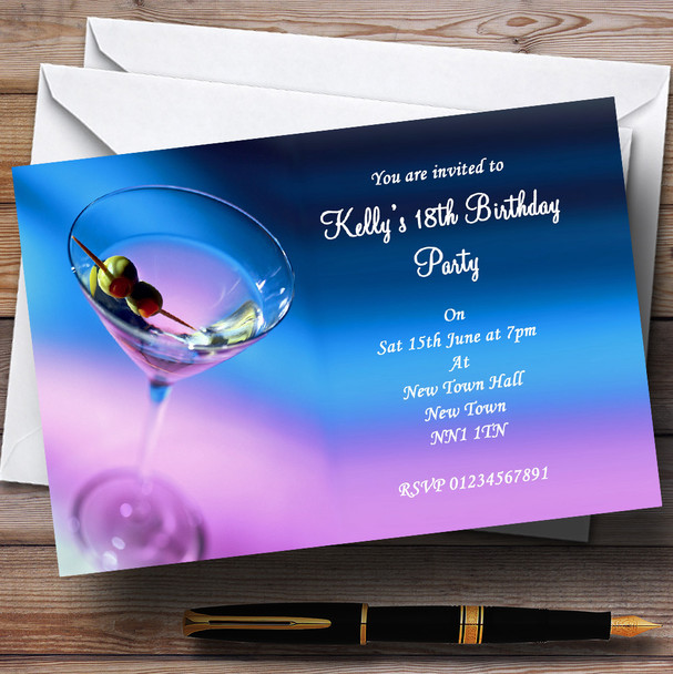 Purple Blue Martini Cocktail Personalised Party Invitations