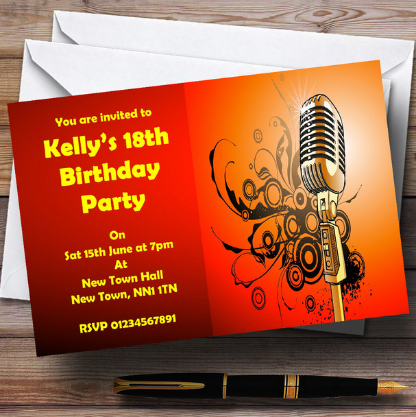 Red Orange Yellow Microphone Personalised Party Invitations