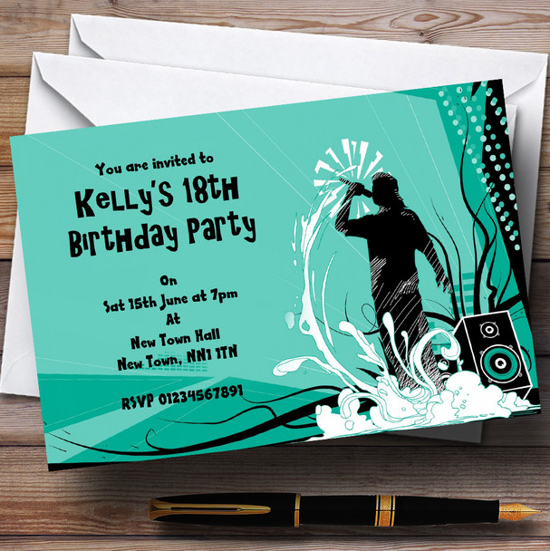 Turquoise Disco Music Personalised Party Invitations