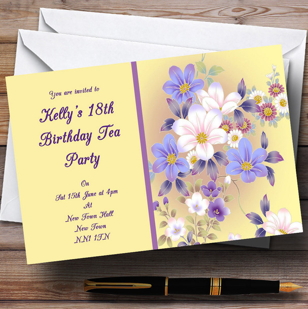 Yellow Lilac Floral Vintage Tea Personalised Party Invitations