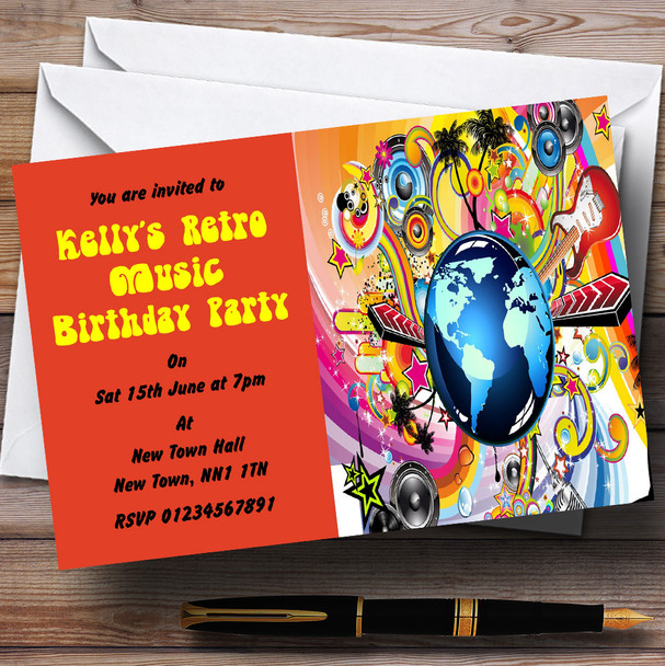 Orange Retro Music Funky Personalised Party Invitations