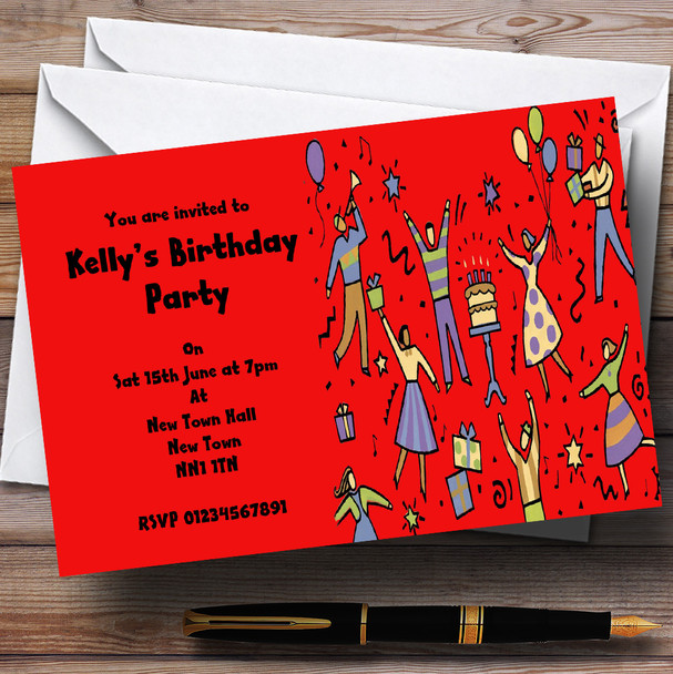 Red Dancing People Personalised Party Invitations