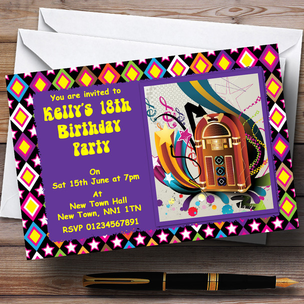 Retro Music Funky Hippie Personalised Party Invitations