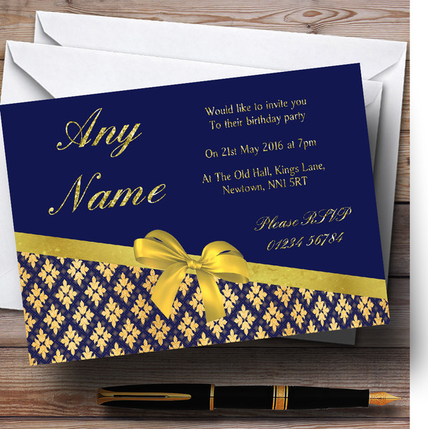 Classic Blue And Gold Vintage Birthday Party Personalised Invitations