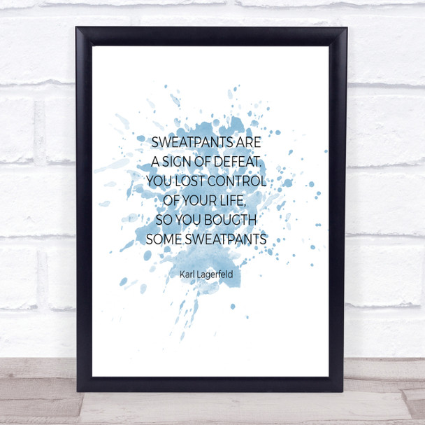 Karl Lagerfield Sweatpants Defeat Quote Print Blue Watercolour