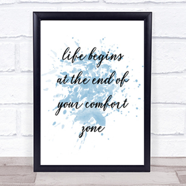 Life Begins Inspirational Quote Print Blue Watercolour Poster