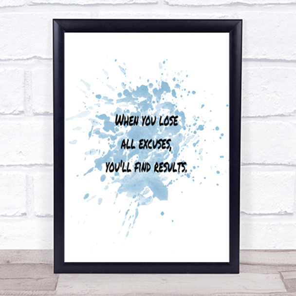Lose All Excuses Inspirational Quote Print Blue Watercolour Poster