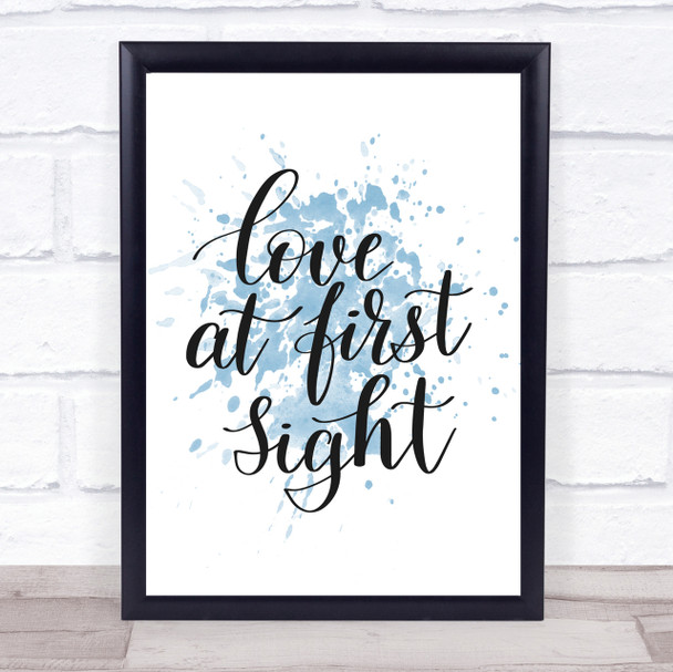 Love At First Sight Inspirational Quote Print Blue Watercolour Poster