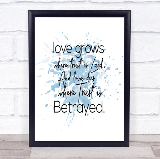 Love Grows Inspirational Quote Print Blue Watercolour Poster