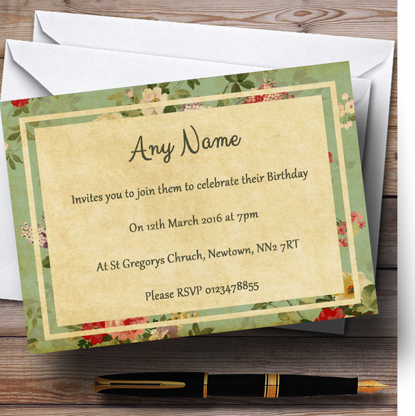 Vintage Shabby Chic Postcard Style Personalised Birthday Party Invitations