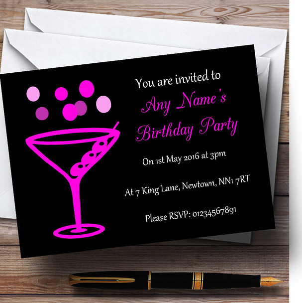 Hot Pink Cocktail Personalised Birthday Party Invitations