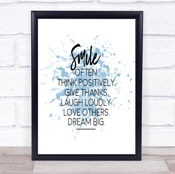 Smile Often Inspirational Quote Print Blue Watercolour Poster