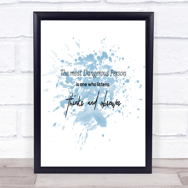 Thinks And Observes Inspirational Quote Print Blue Watercolour Poster