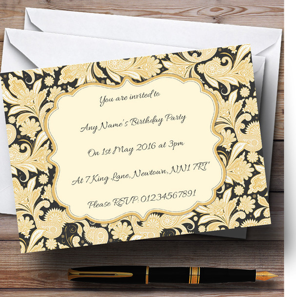 Yellow Grey Paisley Personalised Birthday Party Invitations