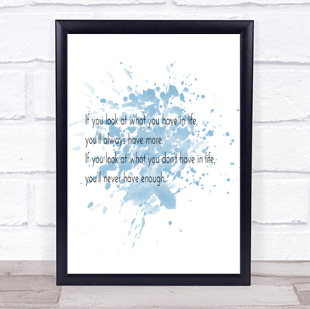 What You Have In Life Inspirational Quote Print Blue Watercolour Poster