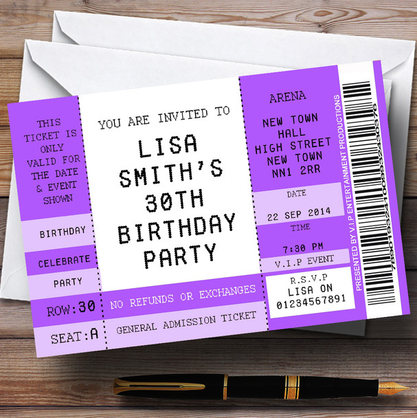 Funny Purple Special Concert Ticket Theme Personalised Birthday Party Invitations