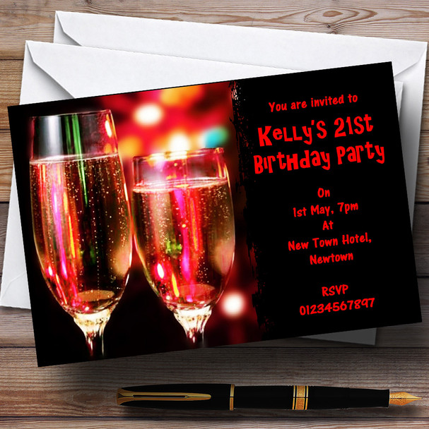 Red Champagne Glasses Personalised Party Invitations