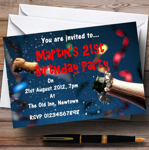 Blue Champagne Cork Celebration Personalised Party Invitations