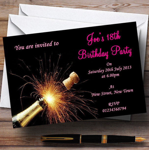 Champagne Cork Pink Personalised Party Invitations