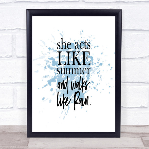 Acts Like Summer Inspirational Quote Print Blue Watercolour Poster