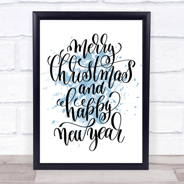 Christmas Merry Xmas New Year Inspirational Quote Print Blue Watercolour Poster